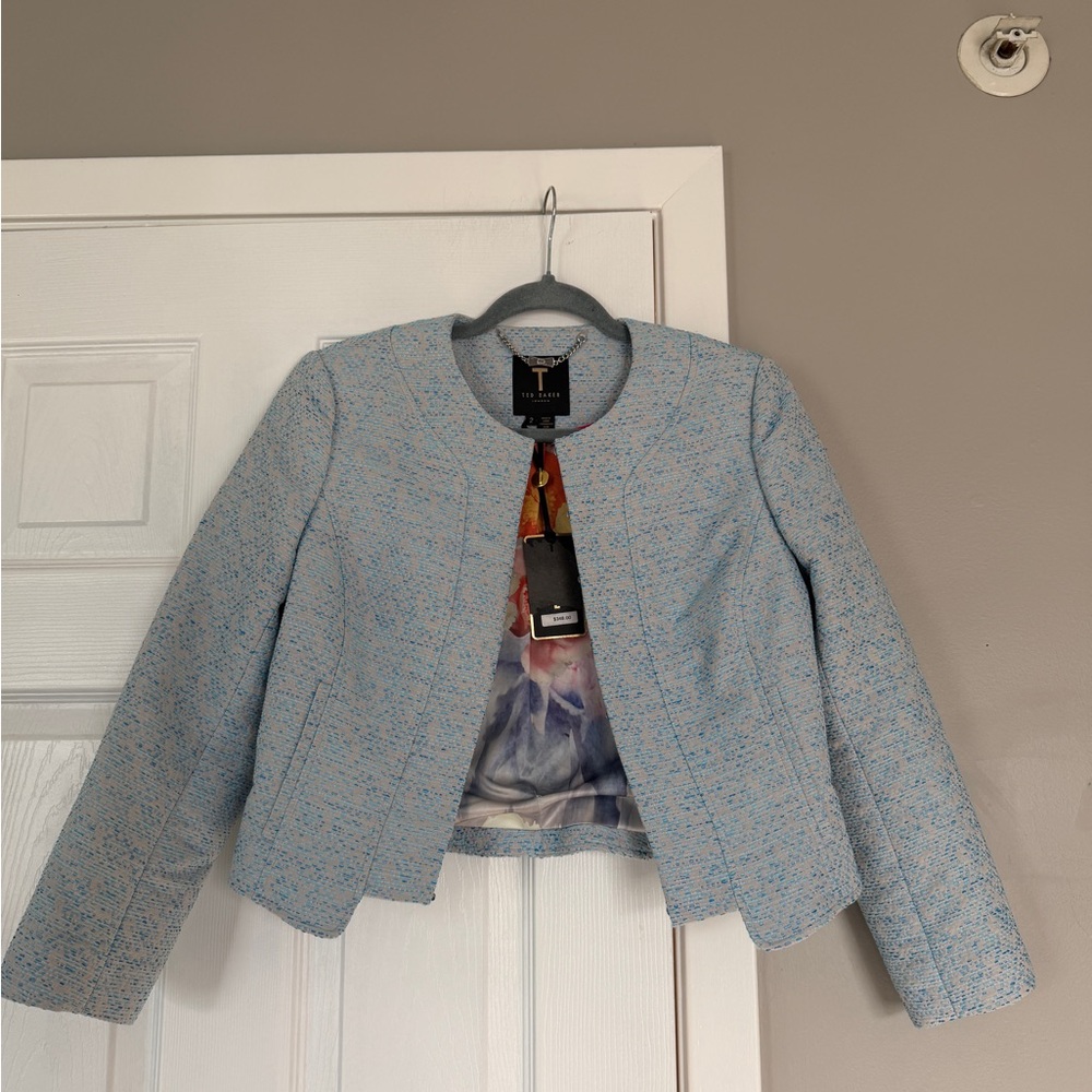 Ted Baker London Blue Tweed Short Blazer Jacket MSRP $348 NWT New